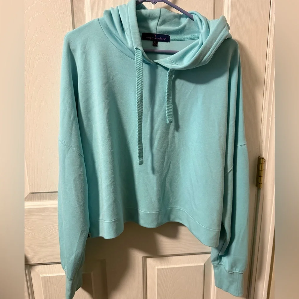 Simply Southern Sea Cropped Hoodie Large Ice Blue Coastal Cowgirl - Picture 1 of 10